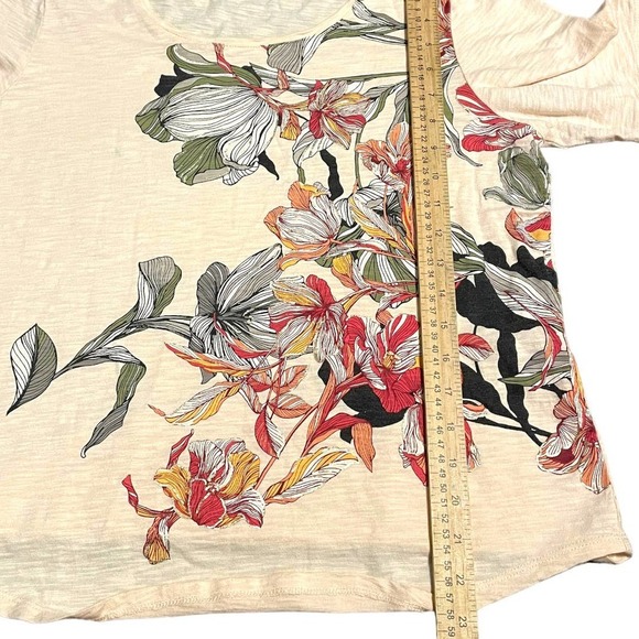 Chicos Peach Foiled Floral T-Shirt Sz M - Picture 8 of 9